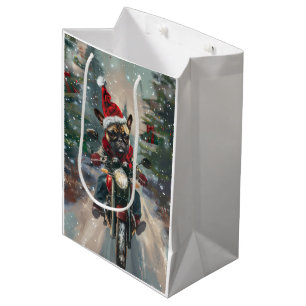 Sacola Para Presentes Média Natal do Buldogue Francês Andando Motocicleta