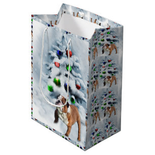 Sacola Para Presentes Média Natal do Bulhdog Inglês