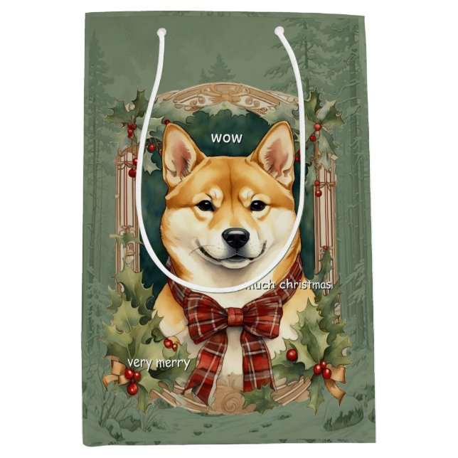 Sacola Para Presentes Média Natal do Cães (Shiba Inu) (Frente)