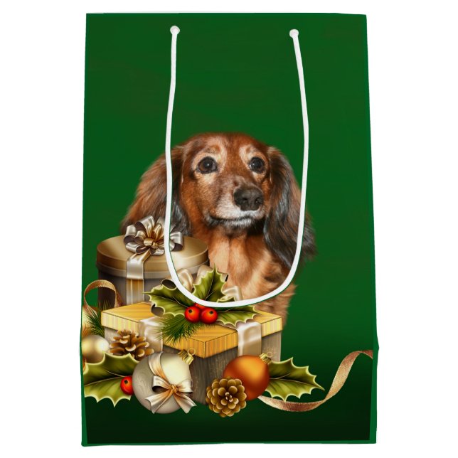 Sacola Para Presentes Média Natal do Dachshund (Verso)