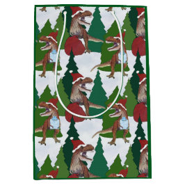 Sacola Para Presentes Média Natal do Dinossauro T-Rex Papai Noel