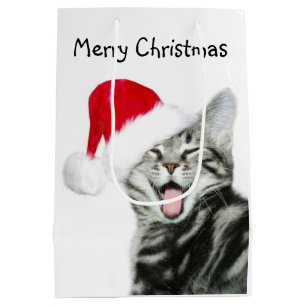 Sacola Para Presentes Média Natal do gatinho do gato malhado