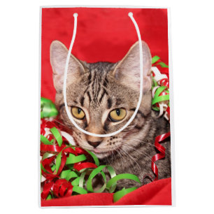 Sacola Para Presentes Média Natal do gatinho do gato malhado