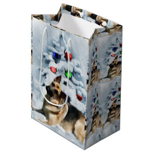 Sacola Para Presentes Média Natal do german shepherd