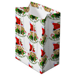 Sacola Para Presentes Média Natal do Labrador Amarelo