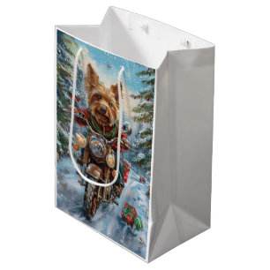 Sacola Para Presentes Média Natal do Motociclismo Terrier australiano