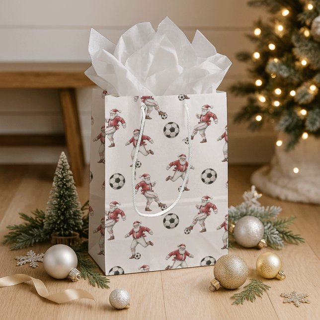 Sacola Para Presentes Média Natal do Papai Noel Futebol (Criador carregado)