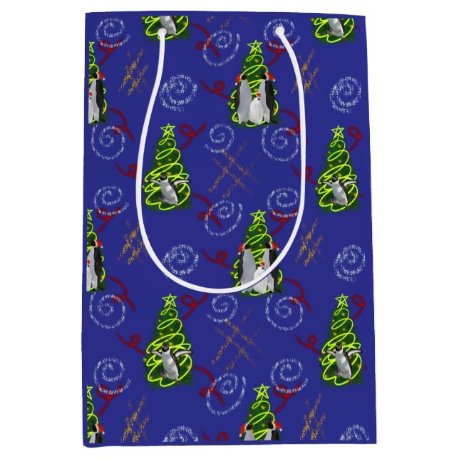 Sacola Para Presentes Média Natal do Pinguim (Frente)