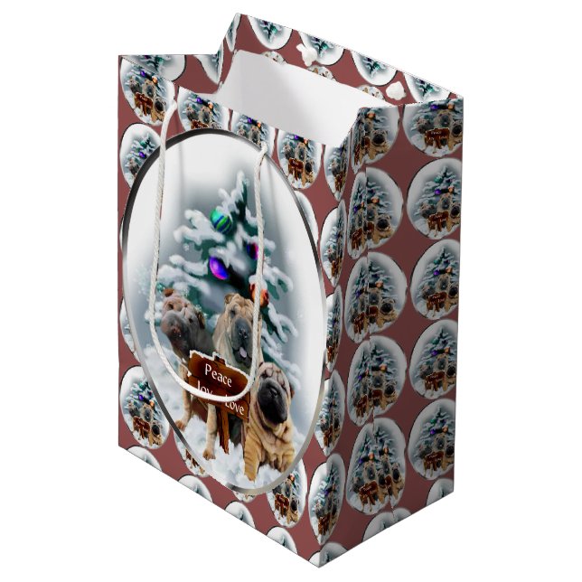 Sacola Para Presentes Média Natal do Shar-Pei Chinês (Frente inclinada)