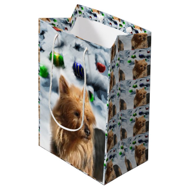 Sacola Para Presentes Média Natal do Terrier australano (Frente inclinada)