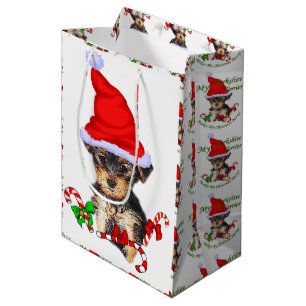 Sacola Para Presentes Média Natal do yorkshire terrier