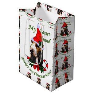 Sacola Para Presentes Média Natal dos amantes de Basset Hound