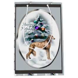 Sacola Para Presentes Média Natal dos Amantes de Saluki