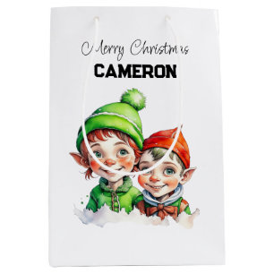 Sacola Para Presentes Média Natal dos Elfos Personalizados