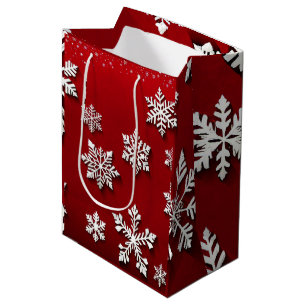 Sacola Para Presentes Média Natal dos Flocos de Neve Vermelhos e Brancos