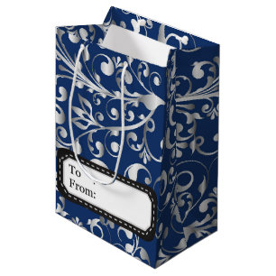 Sacola Para Presentes Média Natal em azul e prata
