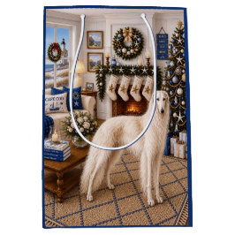 Sacola Para Presentes Média Natal em Cape Cod ,Borzoi 