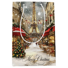 Sacola Para Presentes Média Natal em Paris Cena de Rua de Férias Vintage