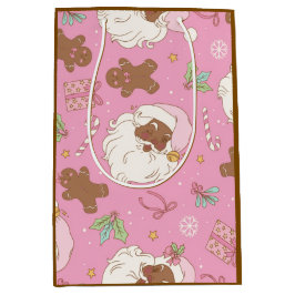 Sacola Para Presentes Média Natal em Pastel Rosa Santa Preto & Bailarina