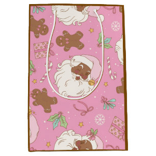 Sacola Para Presentes Média Natal em Pastel Rosa Santa Preto & Bailarina