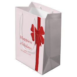 Sacola Para Presentes Média Natal Envolto em Laço Vermelho Moderno