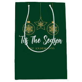 Sacola Para Presentes Média Natal 'Esta É A Época Verde, Dourada Família Branc