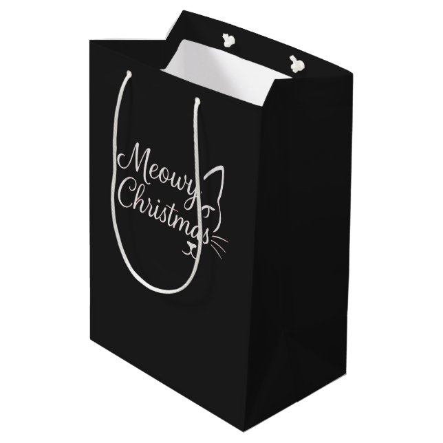 Sacola Para Presentes Média "Natal Felino" Charcoal Preto Sofisticado (Verso inclinado)