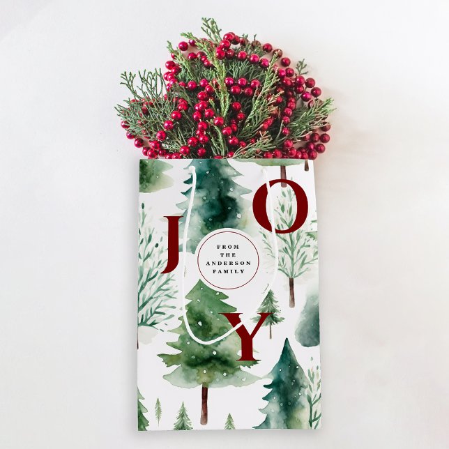 Sacola Para Presentes Média Natal Feriado de Aquarela Verde (Criador carregado)