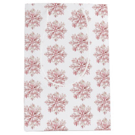Sacola Para Presentes Média Natal Flocos de Neve Brancos Rosa Corado