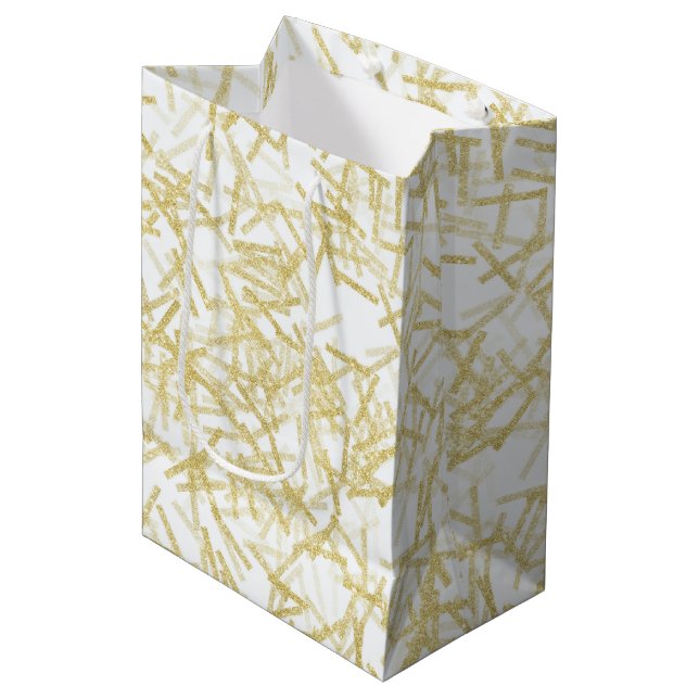 Sacola Para Presentes Média Natal Glam Glitzy Ouro Branco (Frente inclinada)