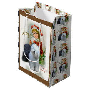 Sacola Para Presentes Média Natal inglês velho do Sheepdog