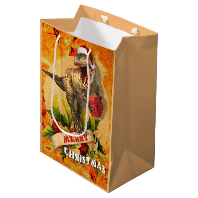 Sacola Para Presentes Média Natal Jurássico Feliz (I) (Frente inclinada)