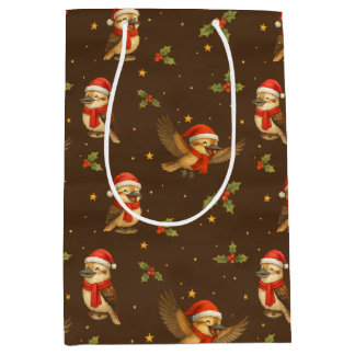 Sacola Para Presentes Média Natal Kookaburra Watercolor Gift Bag