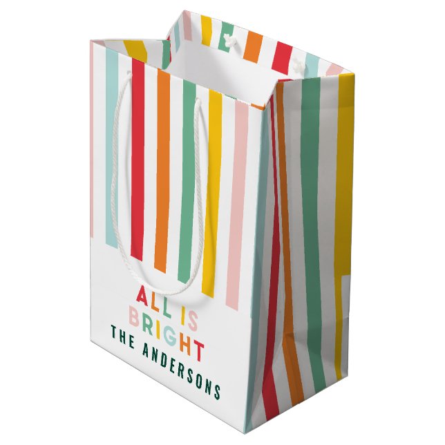 Sacola Para Presentes Média Natal moderno e simples da família (Verso inclinado)