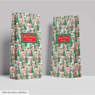 Sacola Para Presentes Média Natal moderno verde magenta rosa préppy