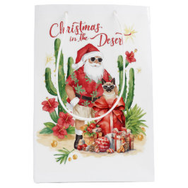 Sacola Para Presentes Média Natal no Deserto com Papai Noel de Cacto