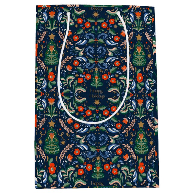 Sacola Para Presentes Média Natal nórdico retrógrado (Frente)