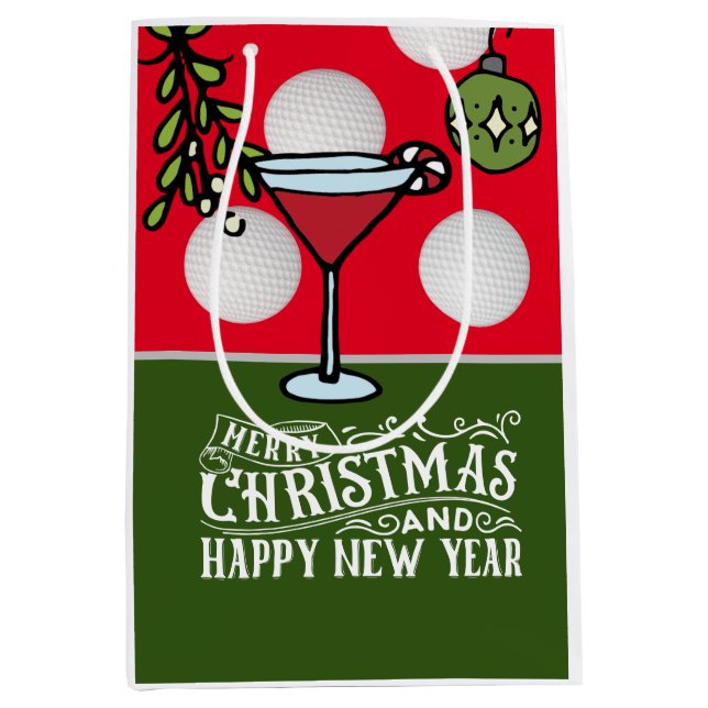 Sacola Para Presentes Média Natal para a bola de golfe (Frente)