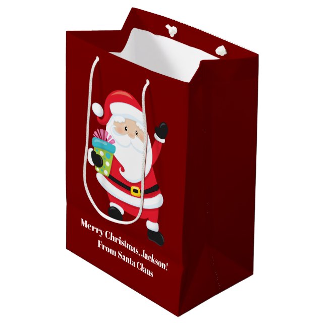 Sacola Para Presentes Média Natal para Crianças Personalizadas do Red Santa Cl (Frente inclinada)