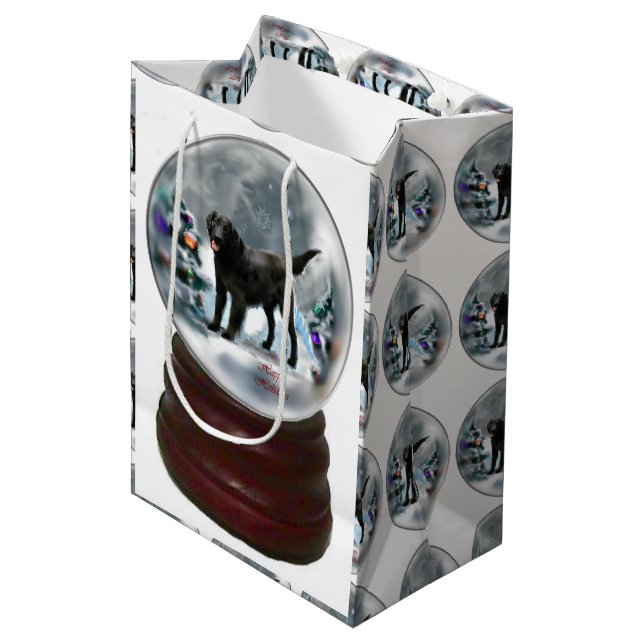 Sacola Para Presentes Média Natal para o Retriever Revestido Plano (Frente inclinada)