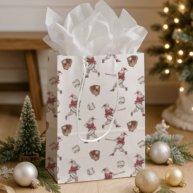 Sacola Para Presentes Média Natal para Papais noeis de beisebol (Criador carregado)