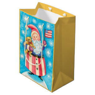 Sacola Para Presentes Média Natal Patriótico dos EUA Papais noeis