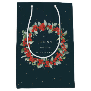 Sacola Para Presentes Média Natal Personalizado de Morango+Vide+Eucalipto