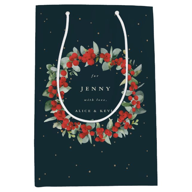 Sacola Para Presentes Média Natal Personalizado de Morango+Vide+Eucalipto (Frente)