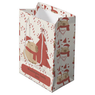 Sacola Para Presentes Média Natal Personalizado do Capivara Aconchegante