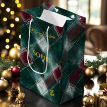 Natal Personalizado em Xadrez Verde e Borgonha