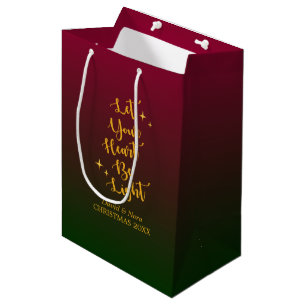 Sacola Para Presentes Média Natal personalizado Ombre claro do coração