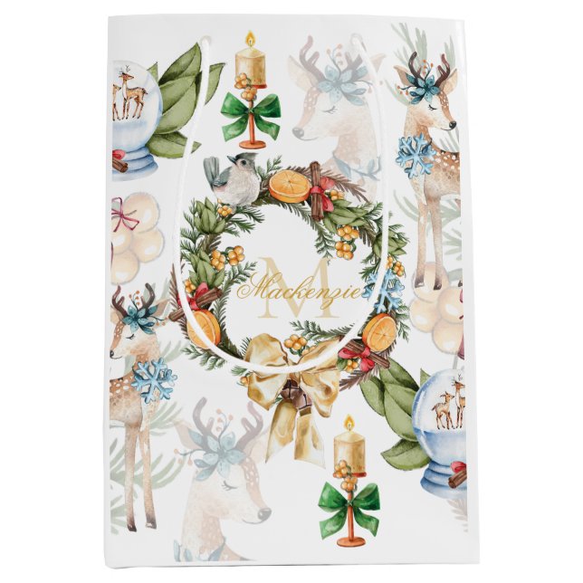 Sacola Para Presentes Média Natal personalizado para a aquarela (Frente)