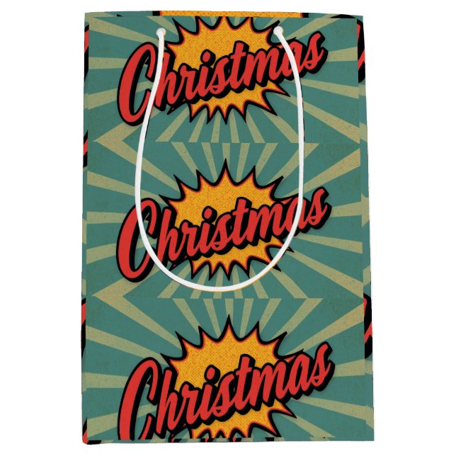 Sacola Para Presentes Média Natal retrô  (Frente)