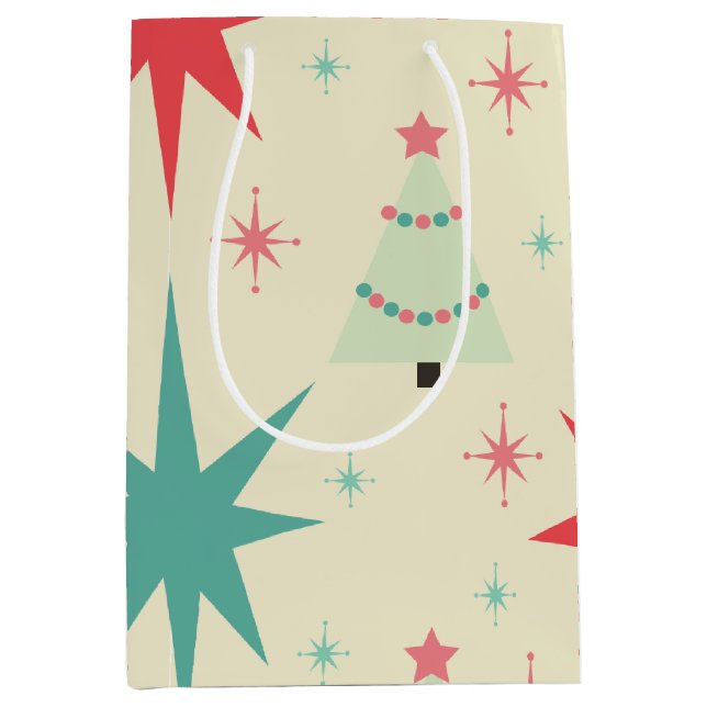 Sacola Para Presentes Média Natal Retroativo dos anos 50 (Frente)